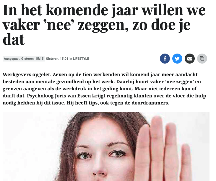 Blog In het komende jaar willen we vaker ’nee’ zeggen, zo doe je dat